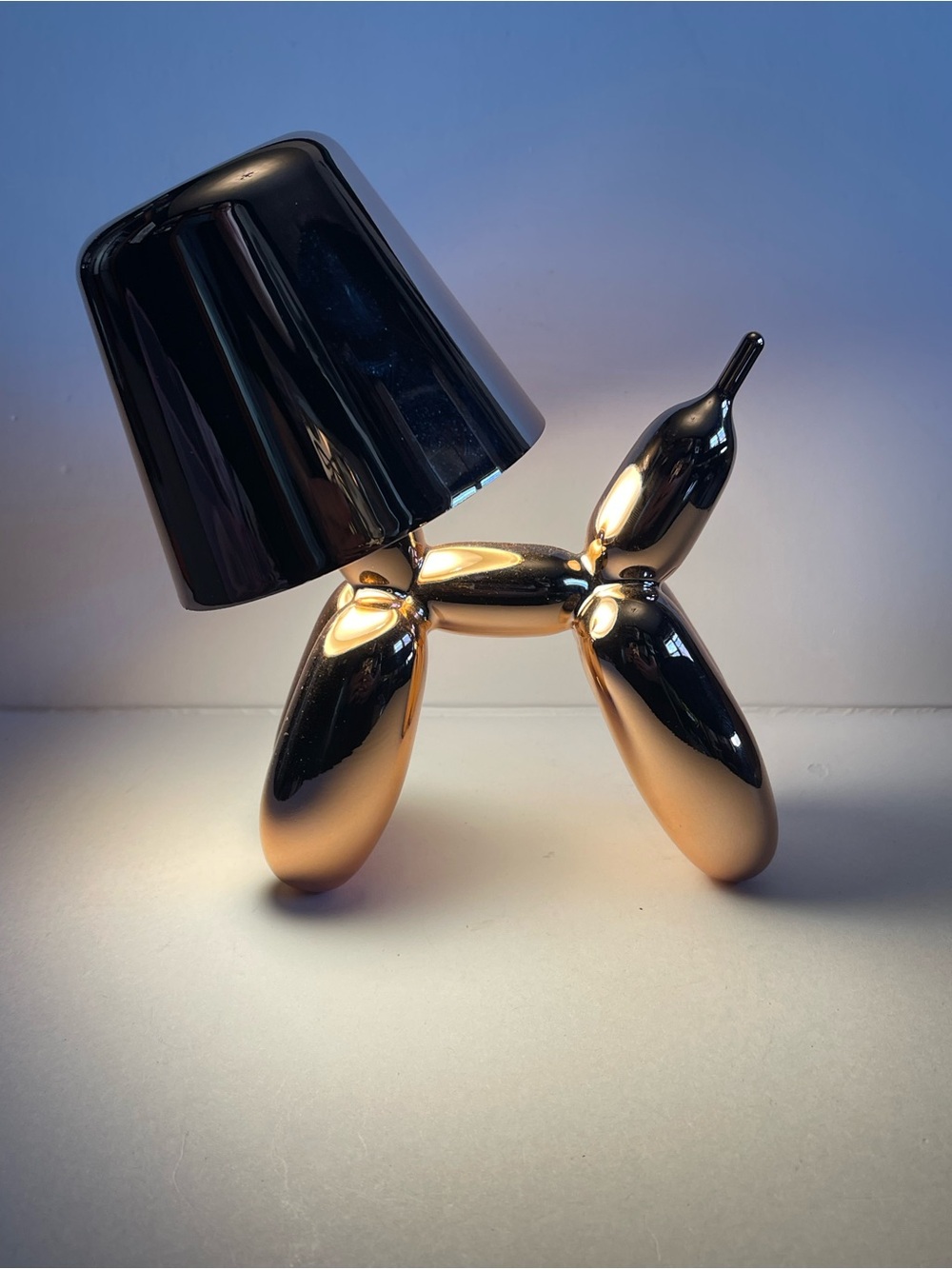 Source Unknown Gold Balloon Dog Lamp with Black Shade